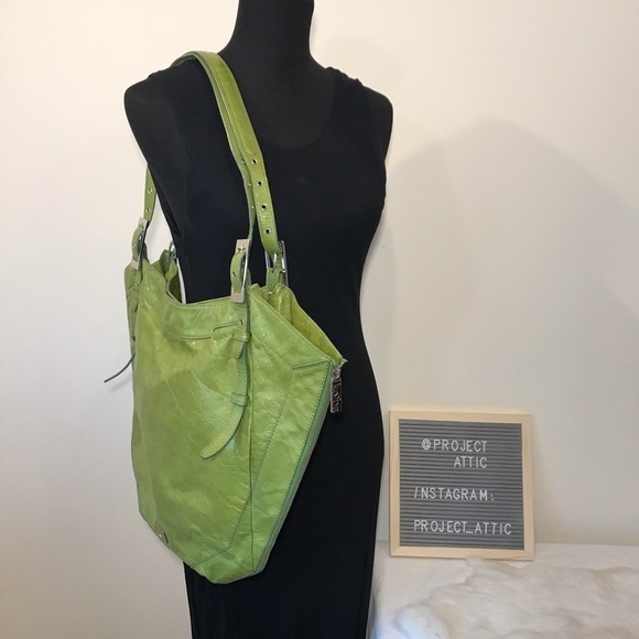 Kooba "Blake Tote" Hobo Bag in Lime Green Leather XL Large - Picture 2 of 8